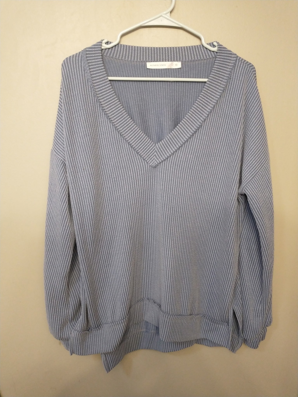 Altar'd State Light Blue Striped V-Neck Sweater